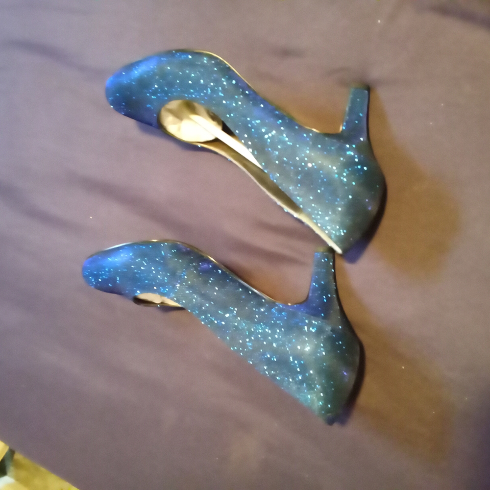 Elegant Blue Glitter Women's Heels